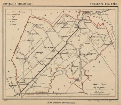 Gemeente Ten Boer anno ca. 1870, kaart J. Kuijper (collectie www.atlasenkaart.nl)