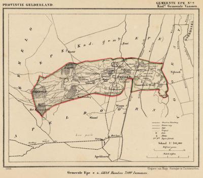 Kaart van de in 1818 opgeheven gemeente Vaassen, situatie anno ca. 1870, kaart J. Kuijper