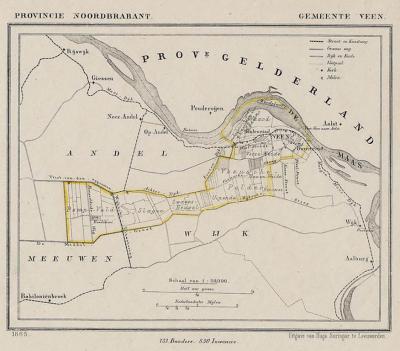 Gemeente Veen anno ca. 1870, kaart J. Kuijper (collectie www.atlasenkaart.nl)