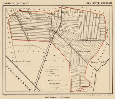 Gemeente Veendam anno ca. 1870, kaart J. Kuijper (collectie www.atlasenkaart.nl)