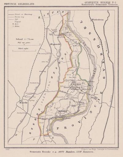 Kaart van de in 1818 opgeheven gemeente Veessen, situatie anno ca. 1870, kaart J. Kuijper