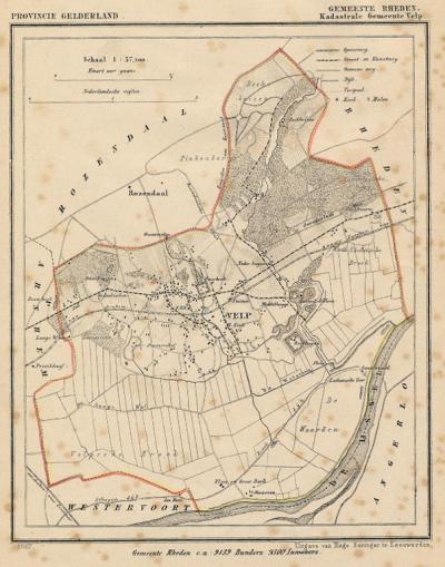 Kaart van de in 1818 opgeheven gemeente Velp, situatie anno ca. 1870, kaart J. Kuijper