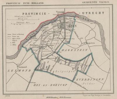 Gemeente Vianen anno ca. 1870, kaart J. Kuijper (collectie www.atlasenkaart.nl)