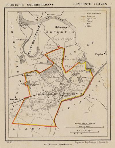 Gemeente Vlijmen anno ca. 1870, kaart J. Kuijper (collectie www.atlasenkaart.nl)
