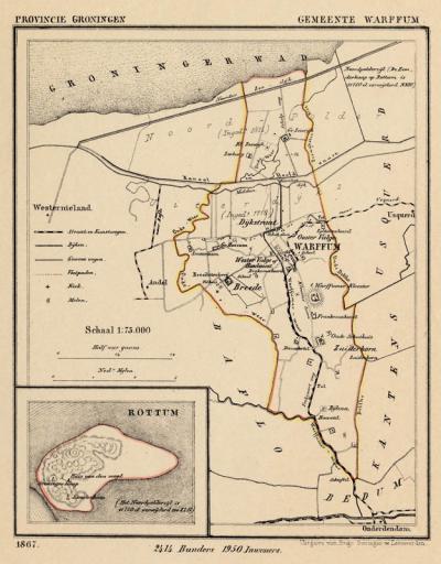 Gemeente Warffum anno ca. 1870, kaart J. Kuijper (collectie www.atlasenkaart.nl)