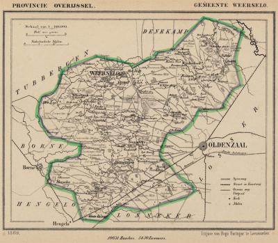 Gemeente Weerselo anno ca. 1870, kaart J. Kuijper (collectie www.atlasenkaart.nl)