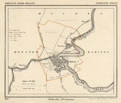 Gemeente Weesp anno ca. 1870, kaart J. Kuijper (© www.atlasenkaart.nl)