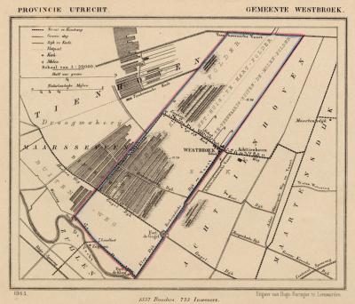 Gemeente Westbroek anno ca. 1870, kaart J. Kuijper (© www.atlasenkaart.nl)