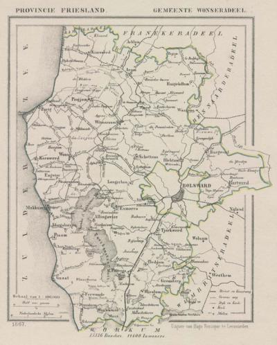Gemeente Wonseradeel anno ca. 1870, kaart J. Kuijper (collectie www.atlasenkaart.nl)