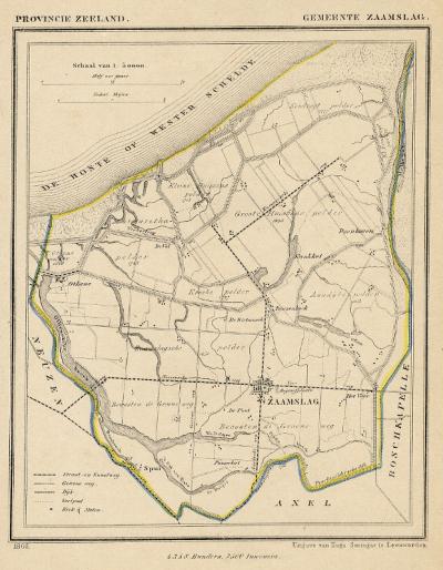 Gemeente Zaamslag anno ca. 1870, kaart J. Kuijper (© www.atlasenkaart.nl)