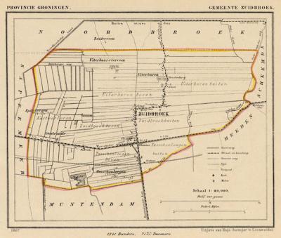 Gemeente Zuidbroek anno ca. 1870, kaart J. Kuijper (collectie www.atlasenkaart.nl)