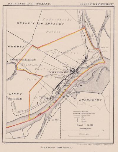 Gemeente Zwijndrecht anno ca. 1870, kaart J. Kuijper (© www.atlasenkaart.nl)