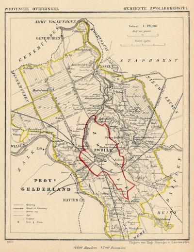 Gemeente Zwollerkerspel anno ca. 1870, kaart J. Kuijper (collectie www.atlasenkaart.nl)