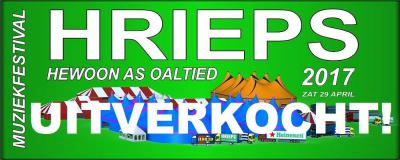 Muziekfestival Hrieps (de naam van het dorp in het Zeeuws) in Grijpskerke was er in 2017 voor de 23e keer en voor het eerst in de geschiedenis was het helemaal uitverkocht. Terecht was men daar trots op. Vandaar dat we deze banner op hun site aantroffen.
