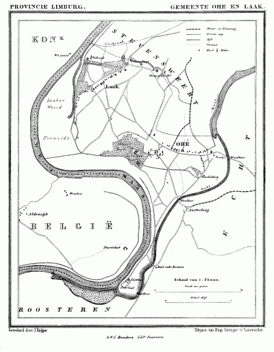 Gemeente Ohé en Laak in ca. 1870, kaart J. Kuijper