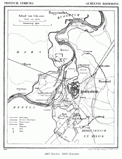 Gemeente Roermond anno ca. 1870, kaart J. Kuijper