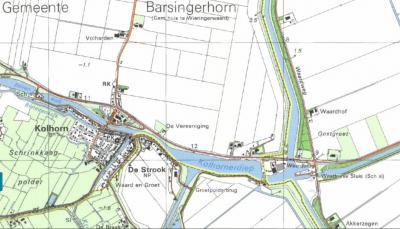 Een ZO deel van buurtschap Lutjekolhorn (in het ZO op deze kaart) viel t/m 1989 onder de gemeente Wieringermeer (de gele lijn is de gemeentegrens). In 1990 is dat door grenscorrectie naar de gemeente Niedorp en daarmee naar het dorp Kolhorn overgegaan.