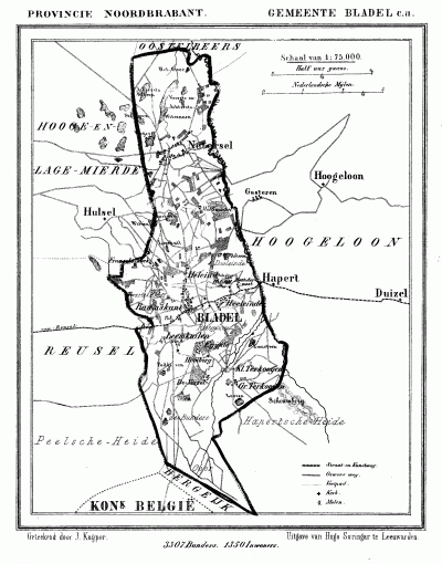 Gemeente Bladel en Netersel anno ca. 1870, kaart J. Kuijper