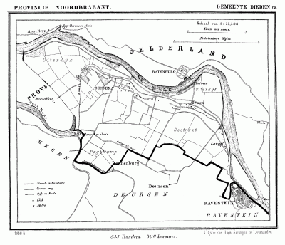 Gemeente Dieden, Demen en Langel anno ca. 1870, kaart J. Kuijper
