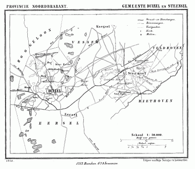 Gemeente Duizel en Steensel anno ca. 1870, kaart J. Kuijper