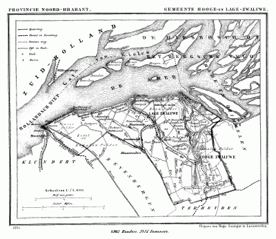 Gemeente Hooge en Lage Zwaluwe anno ca. 1870, kaart J. Kuijper