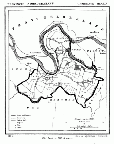 Gemeente Megen, Haren en Macharen anno ca. 1870, kaart J. Kuijper