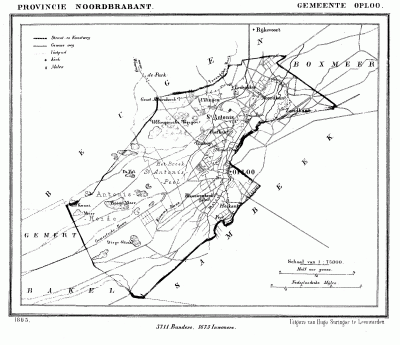 Gemeente Oploo, Sint Anthonis en Ledeacker anno ca. 1870, kaart J. Kuijper