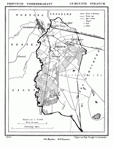 Gemeente Stratum anno ca. 1870, kaart J. Kuijper