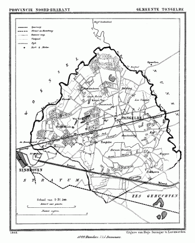 Gemeente Tongelre anno ca. 1870, kaart J. Kuijper