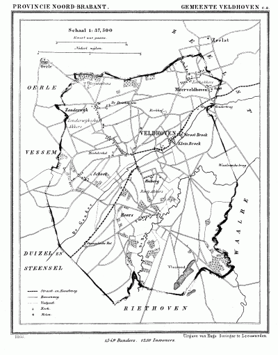 Gemeente Veldhoven en Meerveldhoven anno ca. 1870, kaart J. Kuijper