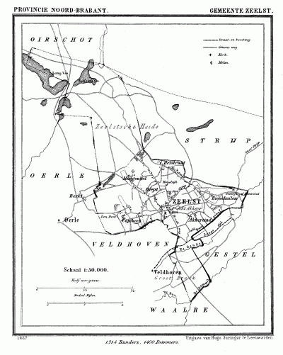 Gemeente Zeelst anno ca. 1870, kaart J. Kuijper