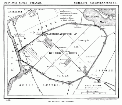 Gemeente Watergraafsmeer anno ca. 1870, kaart J. Kuijper
