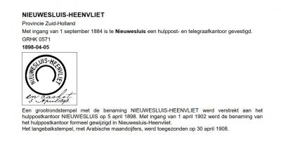 Vermoedelijk leverde de plaatsnaam Nieuwesluis bij Heenvliet verwarring op met het dorp Nieuwersluis bij Loenen. Daarom is de plaatsnaam rond 1900 gewijzigd in Nieuwesluis-Heenvliet. (© Cees Janssen/http://poststempels.nedacademievoorfilatelie.nl)