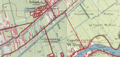 Op deze kaart uit ca. 1960 staat 's-Gravenweg nog duidelijk aangegeven als buurtschap onder deels gem. Capelle aan den IJssel, deels gem. Nieuwerkerk aan den IJssel. Sindsdien zijn beide fors gegroeid, maar de 's-Gravenweg is gelukkig landelijk gebleven.