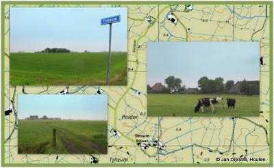 Tritzum is, gelegen aan het eind van een twee km lang (voor auto's) doodlopend weggetje, wellicht de afgelegenste buurtschap van Fryslân, misschien zelfs van heel Nederland. Op deze fraaie collage van Jan Dijkstra uit Houten is dat goed te zien.