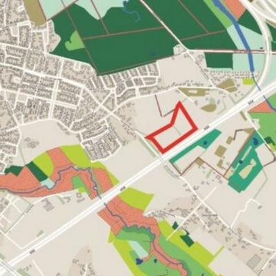 Kaartje met in rood aangegeven de locatie van het in voorjaar 2022 aangelegde nieuwe bosperceel bij Ulvenhout. Voor nadere informatie zie achterin het hoofdstuk Landschap etc.