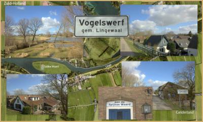 Compilatie van de fraaie panden en het idyllische landschap in de buurtschap Vogelswerf. © Jan Dijkstra, Houten, die de plaatsnaam ook gelijk maar heeft ingetekend op de kaart, omdat het Kadaster en Google Maps dat tot heden verzuimen...