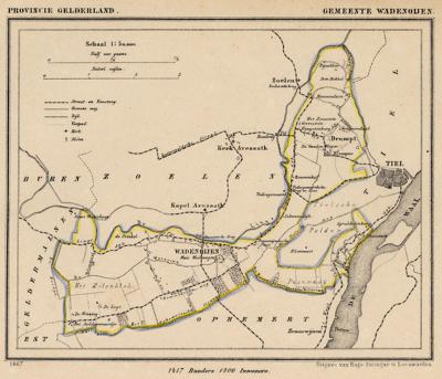 Gemeente Wadenoijen anno ca. 1870, kaart J. Kuijper (collectie www.atlasenkaart.nl)
