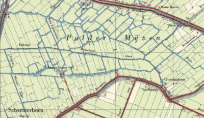 Rond 1950 verdwijnt de plaatsnaam Westmijzen zomaar van de kaart. Wat de toenmalige cartograaf daartoe bewogen heeft: geen idee. En in het N, in Ursems gebied, staat plots de vermeend nieuwe plaatsnaam Mijze. (Waarom zonder n? Ook hier: beetje slordig...)