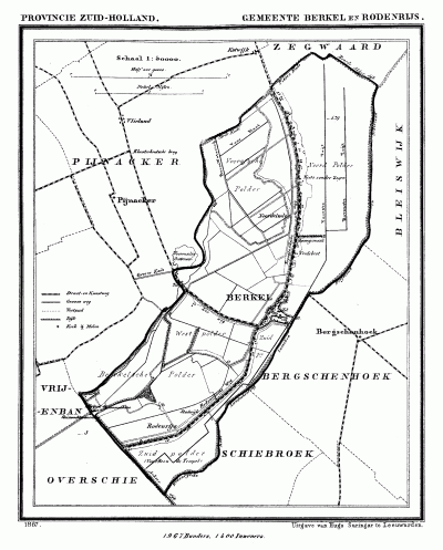 Gemeente Berkel en Rodenrijs in ca. 1870, kaart J. Kuijper