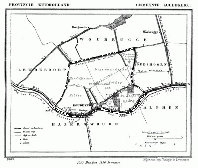 Gemeente Koudekerk aan den Rijn anno ca. 1870, kaart J. Kuijper