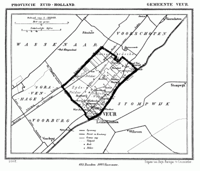 Gemeente Veur anno ca. 1870, kaart J. Kuijper