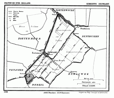 Gemeente Zegwaart (of Zegwaard) anno ca. 1870, kaart J. Kuijper