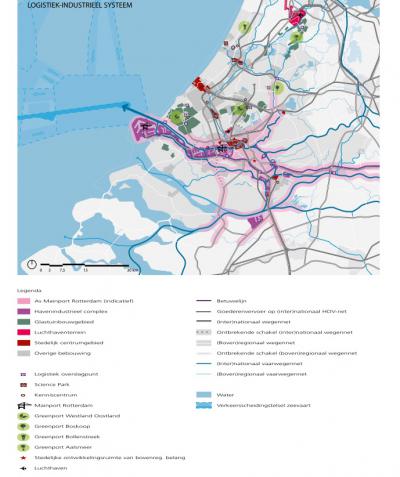 Ook het logistiek-industrieel systeem van de provincie Zuid-Holland wordt in de Visie Ruimte en Mobiliteit overzichtelijk op een kaart weergegeven. (© Provincie Zuid-Holland)