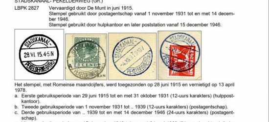In juni 1915 wordt de naam van het hulppostkantoor Bonnermond gewijzigd in Stadskanaal-Pekelderweg, wat uiteraard ook in de afstempelingen tot uitdrukking komt. Voor de verdere lotgevallen van dit kantoortje, zie de tekst in de afbeelding.