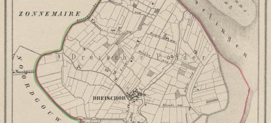 Gemeente Dreischor anno ca. 1870, kaart J. Kuijper (collectie www.atlasenkaart.nl)