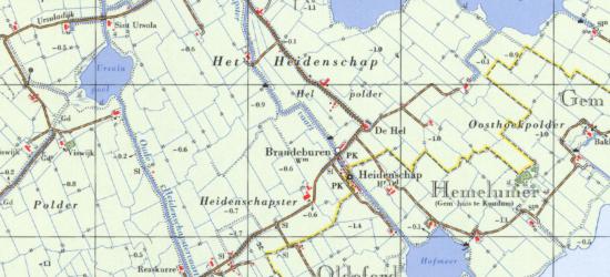 Ook kaartenmakers vonden naamgeving en positionering in en rond It Heidenskip kennelijk verwarrend. Op deze kaart uit ca. 1975 positioneren ze de plaatsnaam Brandeburen aan de Heidenskipsterdyk in plaats van aan de straat die nu Brânburren heet...