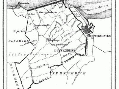 Gemeente Duivendijke in ca. 1870, kaart J. Kuijper
