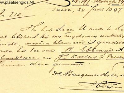 De naam van de buurtschap Klunderveen was in ieder geval in 1897 nog gangbaar, getuige deze melding van MKZ te Klunderveen en Peizerpol van de burgemeester van Peize aan de burgemeester van Roden.