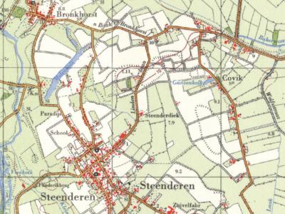 In alle atlassen van medio 19e eeuw tot ca. 1970 wordt de buurtschap Covik, O van Steenderen, keurig als plaatsnaam vermeld (rechtsboven)